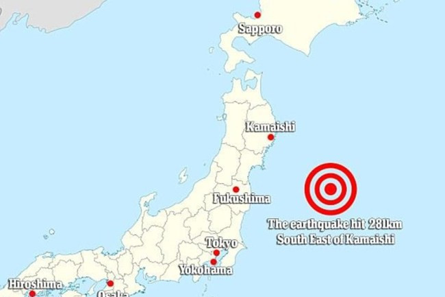 Động đất mạnh ngoài khơi Nhật Bản, gần nhà máy điện hạt nhân Fukushima