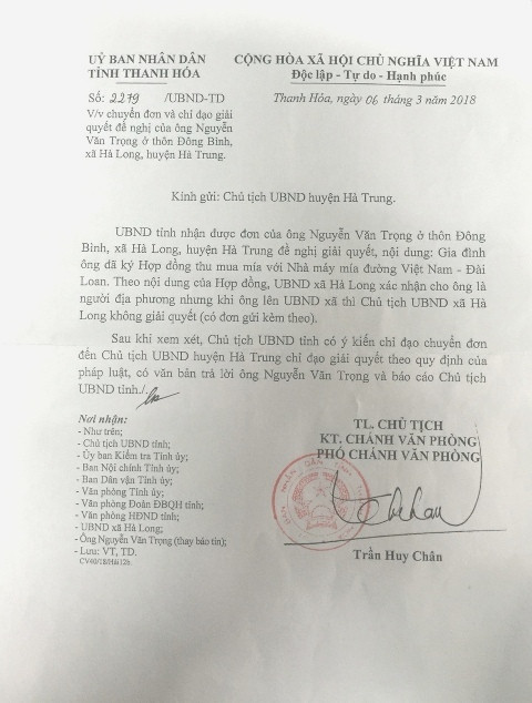 UBND tỉnh Thanh Hóa chỉ đạo giải quyết vụ UBND xã Hà Long “bảo kê” cho HTXDVNN gây khó khăn cho kinh tế tư nhân