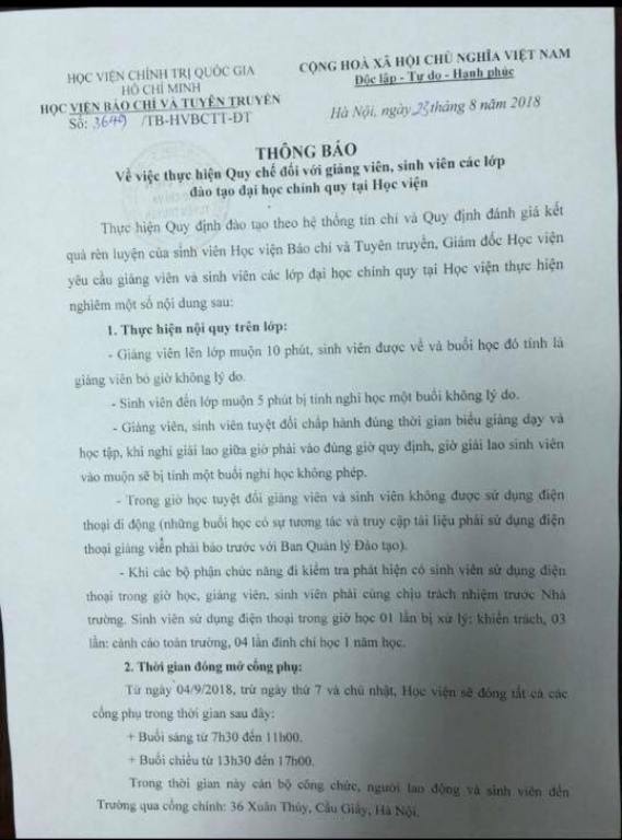 Quy chế mới của Học viện Báo chí: Sử dụng điện thoại 4 lần trong giờ học bị đình chỉ 1 năm