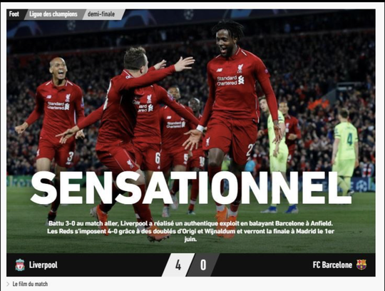 Truyền thông thế giới choáng trước Liverpool loại Barcelona
