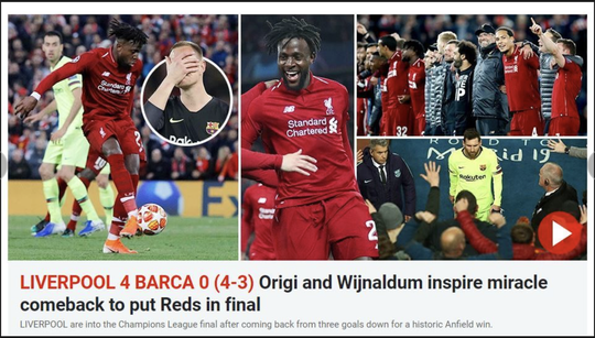 Truyền thông thế giới choáng trước Liverpool loại Barcelona