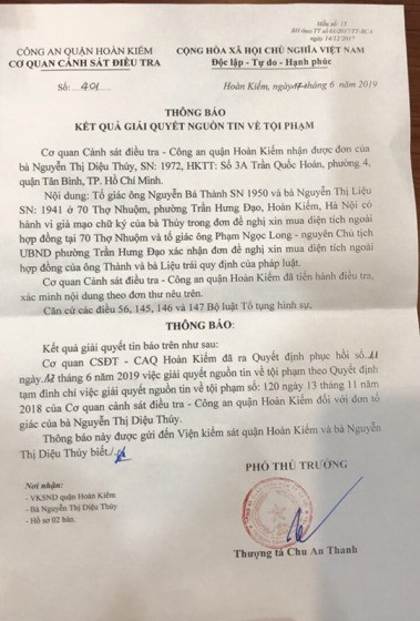Vụ giả mạo chữ ký mua, bán biệt thự 70 Thợ Nhuộm (Hà Nội): Cơ quan CSĐT đã phục hồi điều tra vụ việc