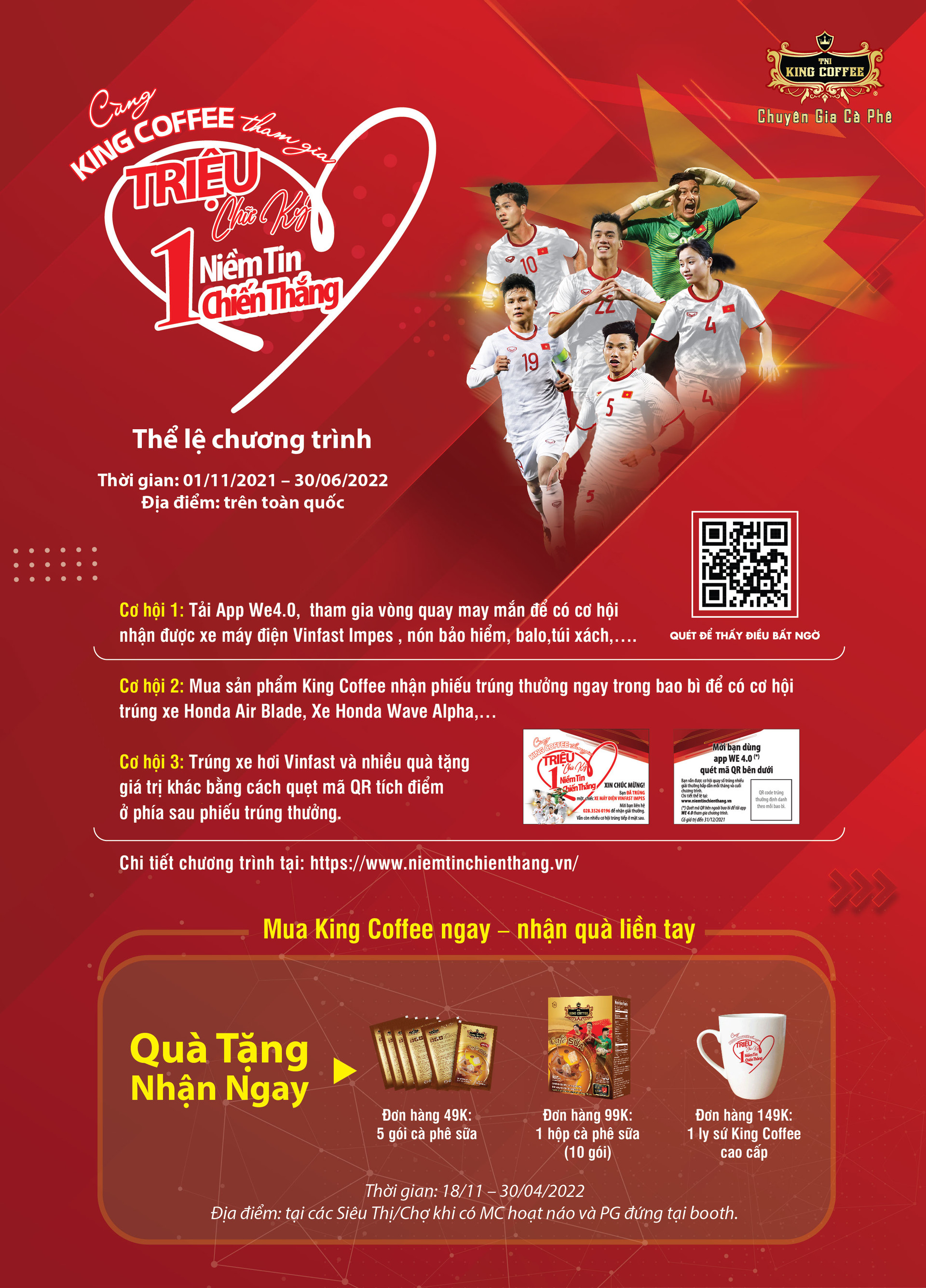 TNI King Coffee tung chương trình “Triệu chữ ký - Một niềm tin chiến thắng” với tổng giải thưởng hơn 2,7 tỷ đồng