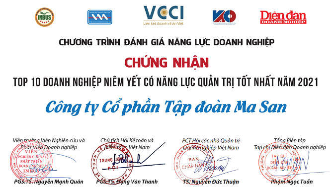 Tập đoàn Masan & hai công ty thành viên đạt Top Doanh nghiệp niêm yết có Năng lực Quản trị, Năng lực Cạnh tranh và Chỉ số sinh lời tốt nhất năm 2021