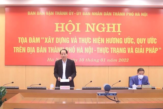 Trưởng ban Dân vận Thành uỷ, Phó Trưởng ban Thường trực Ban Chỉ đạo xây dựng và thực hiện Quy chế dân chủ cơ sở Nguyễn Doãn Toản phát biểu.