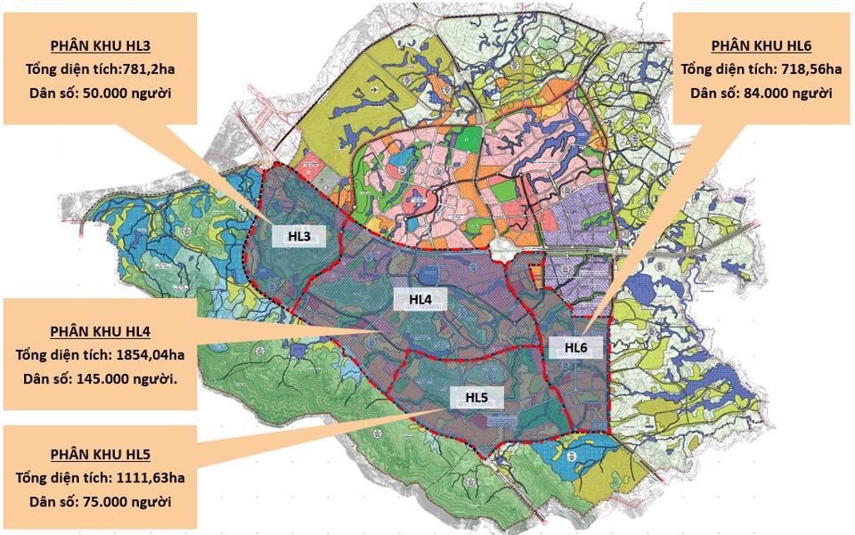 Sơ đồ các quy hoạch phân khu đô thị Hòa Lạc.