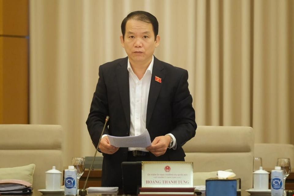 Chủ nhiệm Ủy ban Pháp luật của Quốc hội Hoàng Thanh Tùng báo cáo tại phiên họp. Ảnh: Quochoi.vn