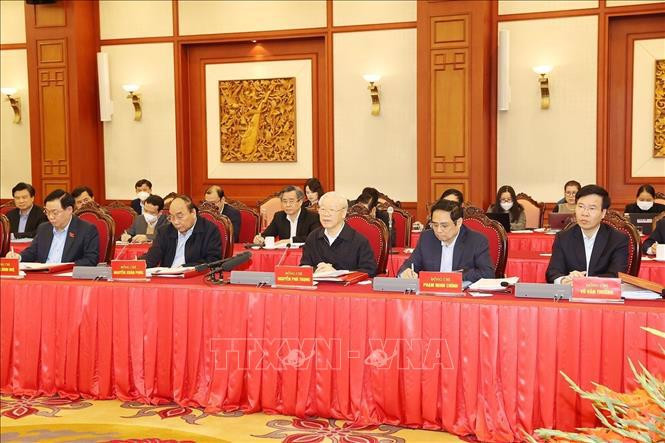 Tổng Bí thư Nguyễn Phú Trọng phát biểu kết luận buổi họp. Ảnh: Trí Dũng/TTXVN