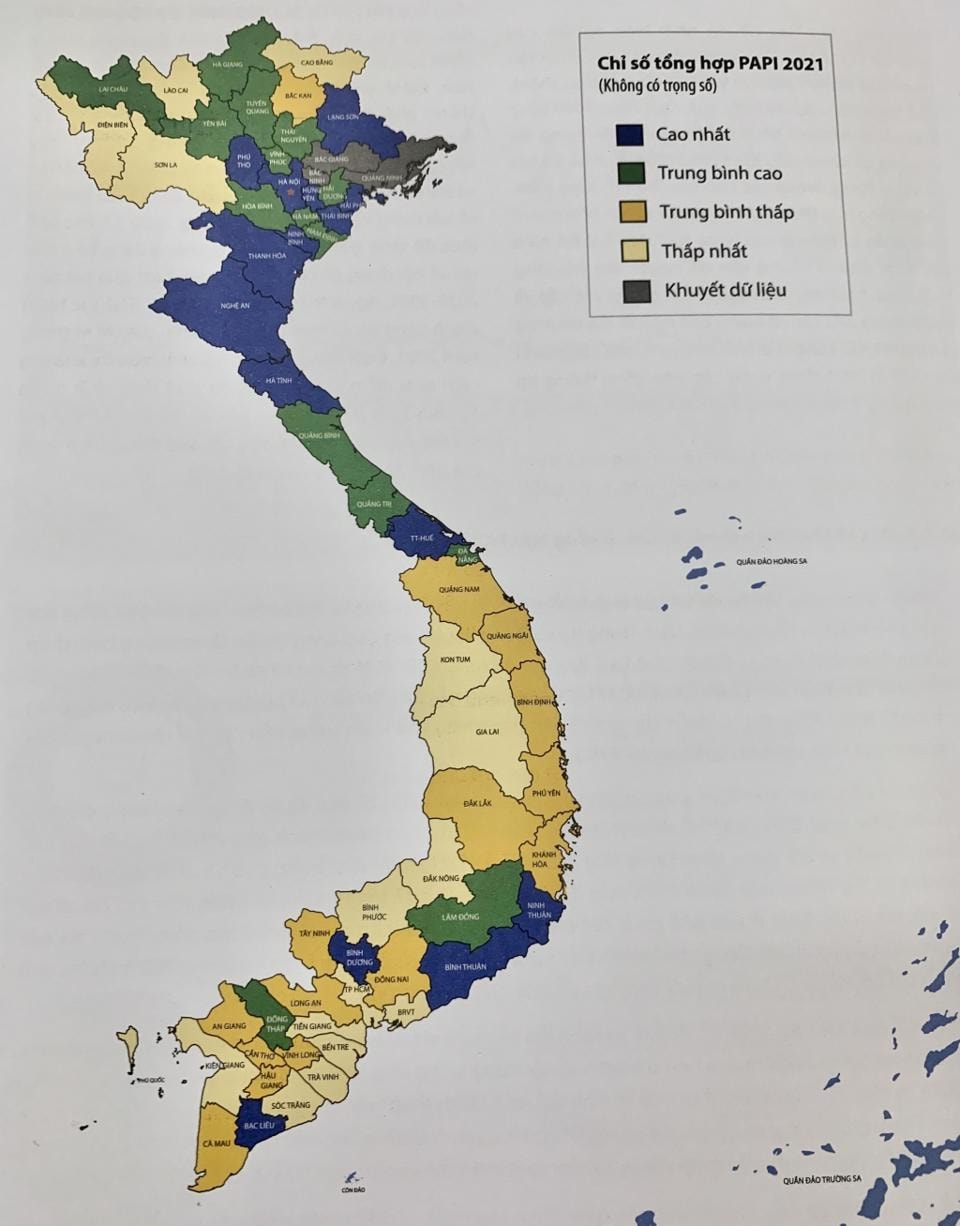 Bản đồ chỉ số Hiệu quả Quản trị và Hành chính Công cấp tỉnh (PAPI) năm 2021.