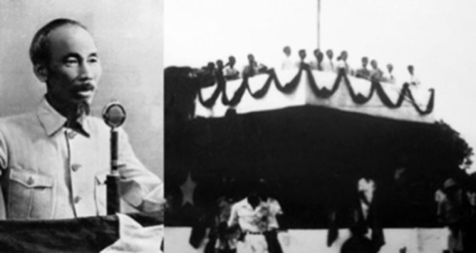 Chủ tịch Hồ Chí Minh đọc bản Tuyên ngôn Độc lập tại Quảng trường Ba Đình ngày 2/9/1945. Ảnh: Tư liệu 