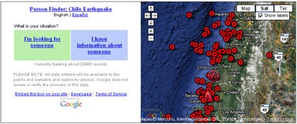 Google ra mắt trang web tìm người sau động đất ở Chile