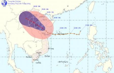 Tâm bão cách bử biển Hà  Tĩnh-Quảng Bình 120km 