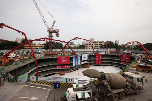 Thà nh công kử¹ thuật đổ bê tông đà i móng dự án Lotte Center Hanoi