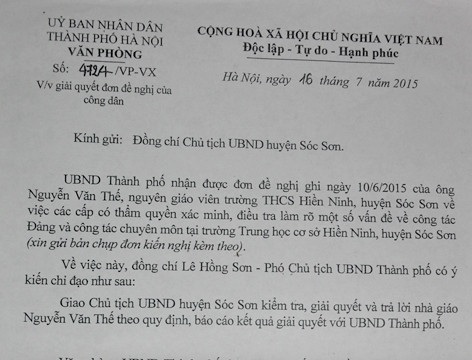 Những khuất tất tại trường THCS Hiửn Ninh (Sóc Sơn): Lãnh đạo UBND TP Hà  Nội yêu cầu là m rõ
