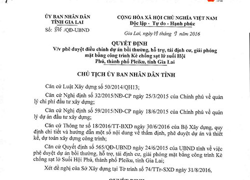 Công trình Kè chống sạt lở suối Hội Phú, Tp Pleiku: UBND tỉnh phê duyệt hơn 179 tỷ đồng bồi thường, giải phóng mặt bằng, hỗ trợ tái định cư