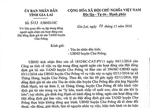 UBND tỉnh Gia Lai chỉ đạo giải quyết dứt điểm vụ tập trung đông người phản đối các cán bộ TAND huyện Chư Prông