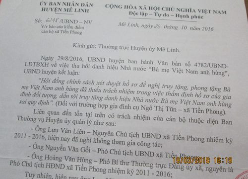 Vụ trao nhầm danh hiệu  Mẹ Việt Nam anh hùng ở Mê Linh (Hà  Nội): Không trung thực hay thiếu hiểu biết ?