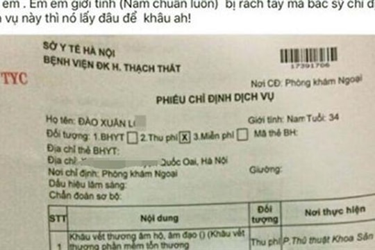 Thực hư việc nam thanh niên bị rách tay nhưng bác sĩ chỉ định khâu... âm đạo