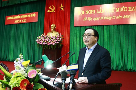 Bí thư Thành ủy Hoàng Trung Hải phát biểu kết luận Hội nghị lần thứ mười hai Ban Chấp hành Đảng bộ TP Hà Nội khóa XVI
