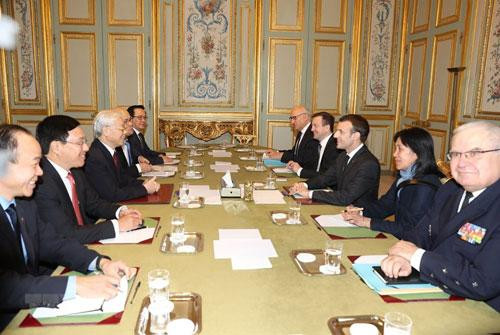 Tổng Bí thư Nguyễn Phú Trọng hội đàm với Tổng thống Pháp Emmanuel Macron