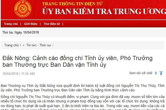 Kỷ luật cán bộ chủ chốt một số địa phương