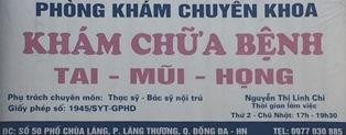 Số 50 Phố Chùa Láng, Phường Láng Hạ, Quận Đống Đa, Hà Nội: Phòng khám chuyên khoa tai-mũi- họng