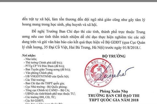 Bộ GD&ĐT yêu cầu 63 tỉnh thành rà soát việc coi thi, chấm thi THPT quốc gia