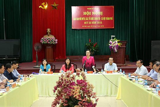 Thành ủy Hà Nội giao ban với MTTQ, các đoàn thể chính trị - xã hội quý III-2018
