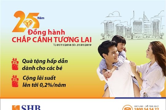 SHB tăng thêm lãi xuất 0,2%/năm cho khách hàng mở sổ tiết kiệm tình yêu cho con.