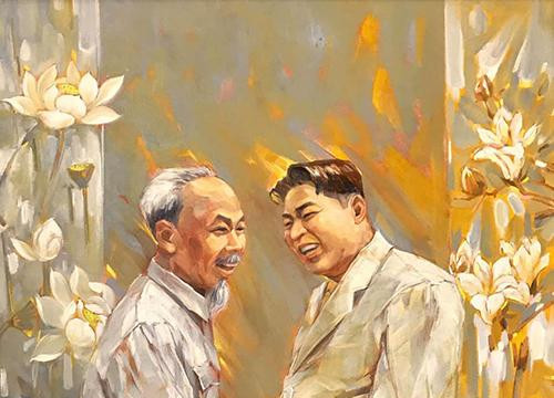 Hoạ sĩ Lê Đức Tùng vẽ tranh chân dung hai nhà lãnh đạo Mỹ, Triều Tiên