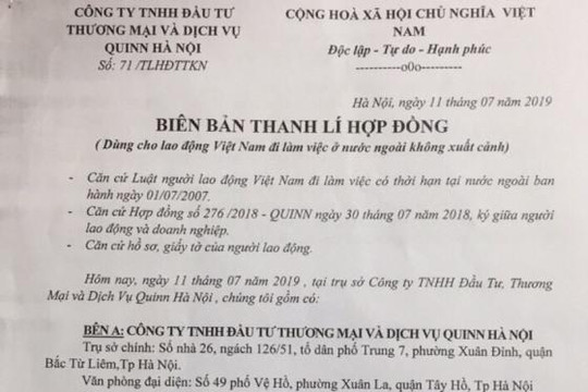Công ty XKLĐ Quinn Hà Nội bị tố nhận tiền trước của người lao động