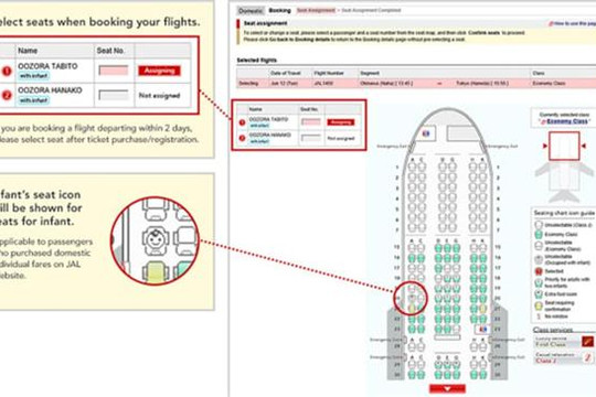 Bản đồ nhận biết ghế máy bay có trẻ em