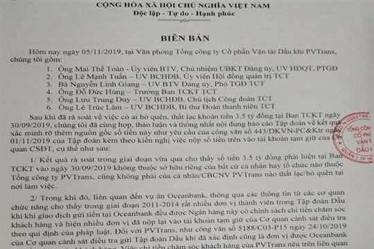 Tại PVTrans bộ công an và PVN vào cuộc làm rõ số tiền 3,5 tỷ đồng bị “bỏ quên” tại PVTrans