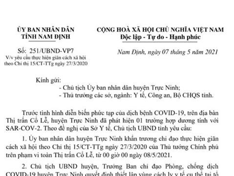 Nam Định: Giãn cách xã hội thị trấn Cổ Lễ từ 0 giờ 8.5