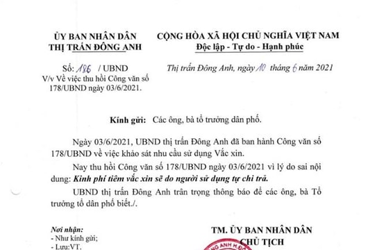 Huyện Đông Anh nói gì về việc thông báo kinh phí tiêm vaccine Covid-19 tự trả tiền?