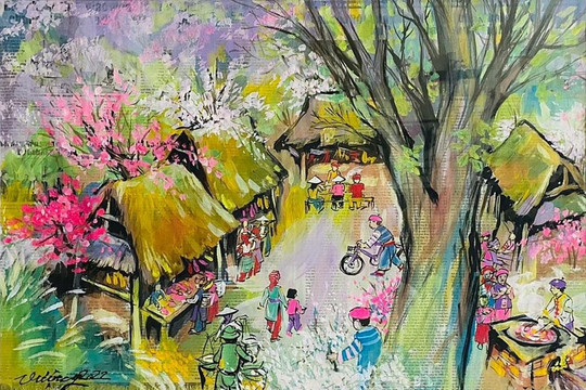 “Sắc màu phố quê” trong tranh của họa sĩ Lê Tiến Vượng