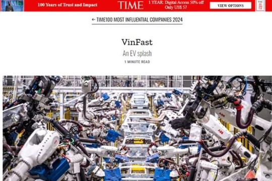 Tạp chí TIME vinh danh VinFast trong top 100 công ty có tầm ảnh hưởng nhất thế giới năm 2024
