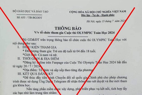 Bộ GD&ĐT cảnh báo văn bản giả mạo thông báo tham gia thi Olympic toán học