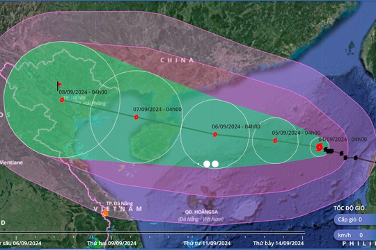 Bão số 3 có cường độ rất mạnh, giật cấp 17, hướng vào miền Bắc