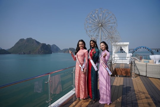 Top 3 Miss Charm 2024 khám phá Vịnh Hạ Long trên du thuyền Luna HaLong Cruises