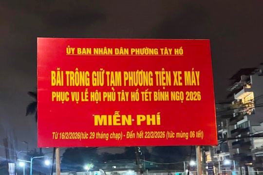 Phủ Tây Hồ trông giữ xe miễn phí dịp Tết Nguyên đán Bính Ngọ 2026