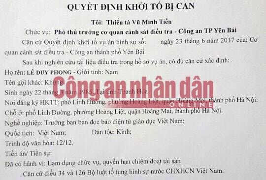 Khởi tố, bắt tạm giam nhà báo Lê Duy Phong