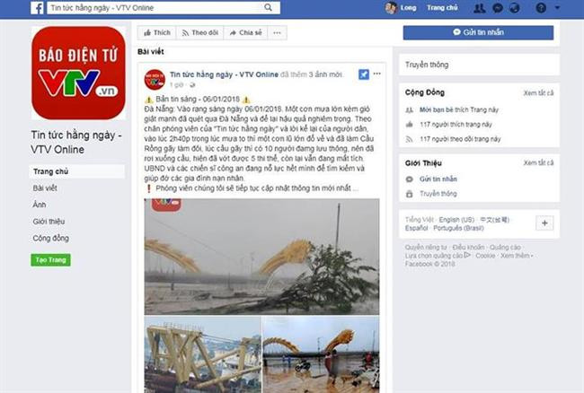 Xuất hiện Facebook giả mạo VTV đăng tin thất thiệt về Đà Nẵng