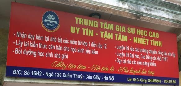 Số 16h2 ngõ 130 Xuân Thuỷ, Cầu Giấy, Hà Nội: Trung tâm gia sư học cao uy tín tận tâm, nhiệt tình