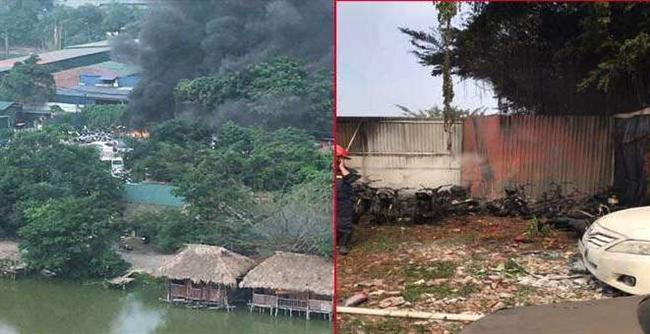 Hà Nội: Cháy lớn tại bãi trông giữ xe vi phạm trên phố Linh Đường