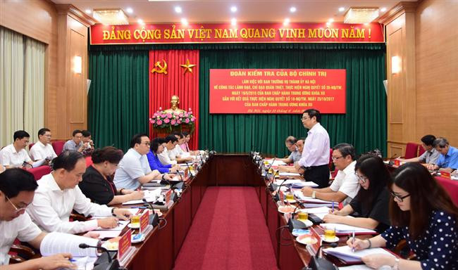 Đoàn kiểm tra của Bộ Chính trị làm việc với Hà Nội về công tác cán bộ và tổ chức bộ máy