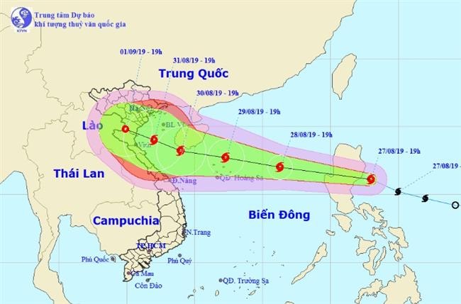 Sáng 28/8, bão Podul giật cấp 10 tiến vào Biển Đông