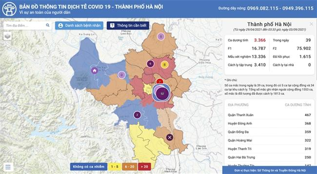 Bản đồ dịch tễ Covid-19 Hà Nội giúp người dân xác định ''vùng đỏ'', ''vùng xanh''