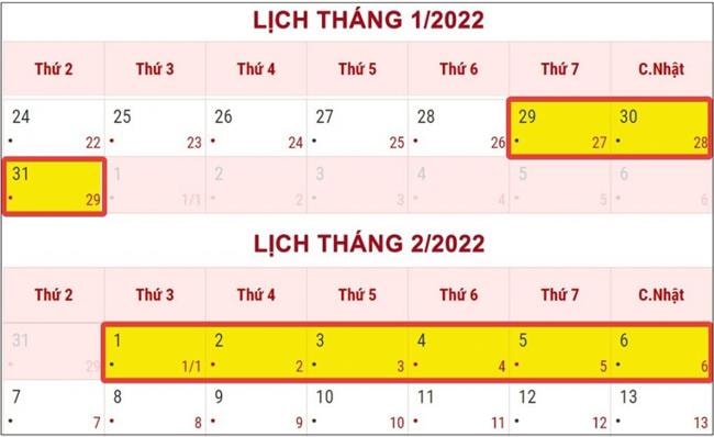 Lịch nghỉ Tết Nhâm Dần từ 31-1-2022 đến hết ngày 4-2-2022