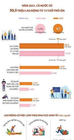 Năm 2021: Cả nước có 50,5 triệu lao động từ 15 tuổi trở lên